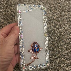Luxury Crystal Phone Case with Blue Rose Design